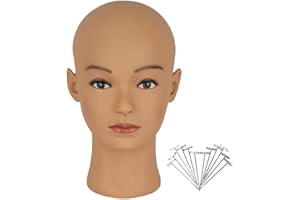 Hairway Female Professional Cosmetology Training Mannequin - Bald Mannequin Head for Wigs Making and Display - With Free T-Pins (Light Brown 21.5 Inch)