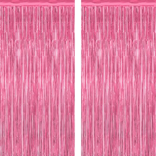 2 Pack Pink Party Decorations, 3.28 FT x 7.05 FT Pink Backdrop, Metallic Tinsel Backdrop Fringe Curtains Backdrop Curtains, Photo Backdrop Party Supplies Birthday Party Decorations