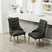 Roundhill Furniture C169CC Button Tufted Solid Wood Wingback Hostess Chairs with Nail Heads, Set of 2, Charcoal
