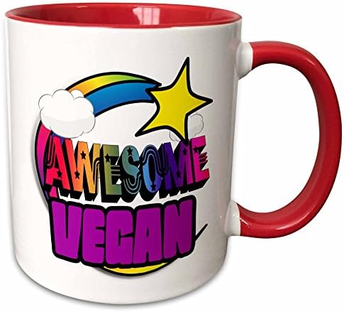 3dRose mug_201442_5 Shooting Star Rainbow Awesome Vegan - Two Tone Red Mug, 11oz