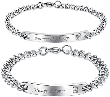 NEHZUS His and Hers Matching Set Titanium Stainless Steel Couples Bracelets
