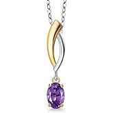 Gem Stone King 925 Silver and 10K Yellow Gold Purple Amethyst Pendant Necklace for Women | 0.45 Cttw | Gemstone February Birthstone | Oval 6X4MM | With 18 Inch Silver Chain