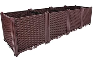 BAOYOUNI Rectangular Raised Garden Bed Kit Indoor Outdoor Plastic Planter Grow Box for Fresh Vegetables, Herbs, Flowers & Succulents, Brown, 61.41'' x 15.35'' x 14.96''