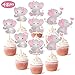 48PCS Double Sided Pink Elephant Cupcake Toppers It Is A Girl Pink Elephant Baby Shower Decoration for Girl Cupcake Picks Birthday Party Supplies