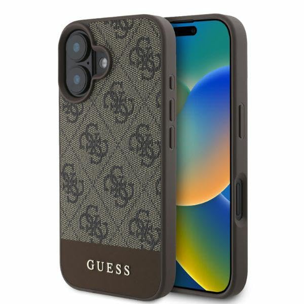 CG MOBILE Guess GUHCP16SG4GLBR Case for iPhone 16 6.1 Inch Brown Hard Case 4G Bottom Stripe