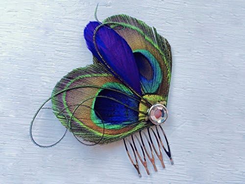Oh Lucy Handmade JOELLE Peacock Hair Comb, Feather Fascinator in Natural and Purple