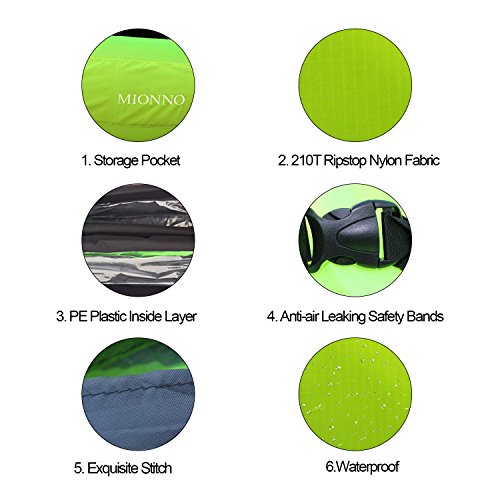 MIONNO Inflatable Chaise Lounger Air Sofa, Air Lounger Inflatable Lazy Bag Couch for Outdoor or Indoor Anti-Air Leaking Waterproof Portable Hammock Chair for Travel Camping Beach (Fluorescent Green)