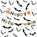 Halloween 3D Bat Party Wall Decals Stickers Decor with Banner Kit, COOLWAS Swirl Ceiling Hanging Bats 60 Pcs, Happy Halloween Fabric Flags Bunting Banners Party Supplies