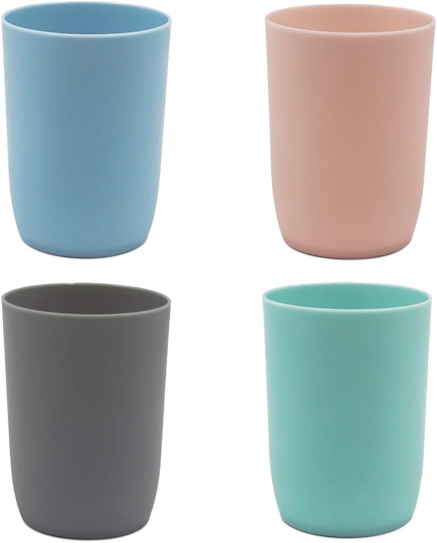 Topsky 4-Pieces Dishwasher Safe Plastic Tumblers Travel Mouthwash Cup Reusable Water Cup Travel Camping Portable Cups Coloured Plastic Cups 4 Color 280ml