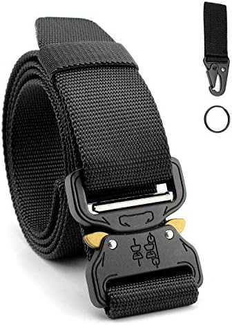 Neady Mens Tactical Belt With Molle Key Ring,Adjustable Military Style Webbing Riggers Web Belt with Heavy-Duty Quick-Release Metal Buckle Molle System (38"-44", Black)