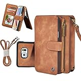 Galaxy S7 Case, CORNMI 14 Card Slot Wrist Shoulder Bag Flip Leather Detachable Magnetic Wallet Case For Samsung S7 (Brown)