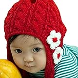 PanDaDa Baby Girl Floral Earflap Hat Knitted Cap Knit Beret Winter Scarf Beanie