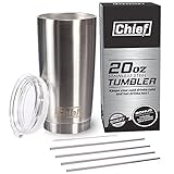 20oz Stainless Steel Tumbler with 4 Straws Bundle With Premium Quality 18/8 Stainless Steel Insulated Tumbler Cup + 4 Stainless Steel Straws + Straw Cleaner