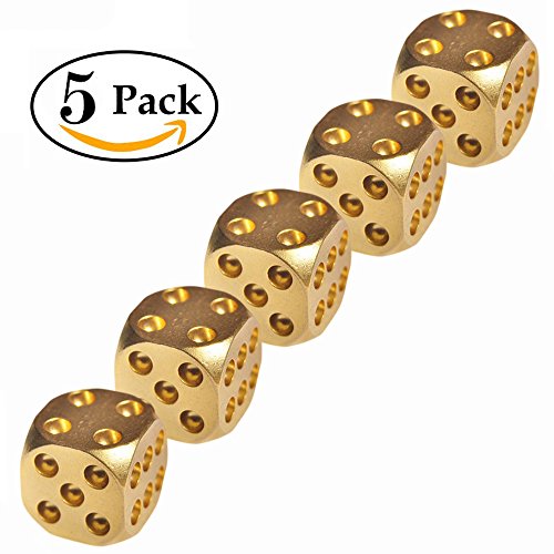 UPC 714819546658, Cevinee™ Set of 5 Classic Brass Dices Set, Solid Polished D6 Cube Dies, Portable Copper Poker Dominoes Tables Board Game Drinking Game Dice, Xmas Gift Metal Dice