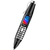 Pen Mini Cell Phone Bluetooth Dialer 0.96" Tiny Screen Mobile Phone Support GSM Dual SIM Max 32G TF Card with Camera Flashlight Radio Music Player Rechargeable (Black)