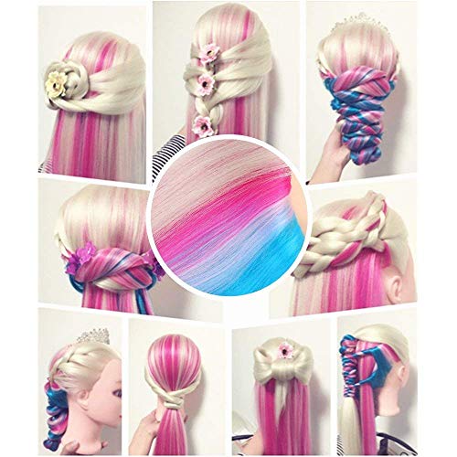 Beauty Star 29 Inch Colorful Mannequin Head with 100% Syntheic Hair Professional Bride Hairdressing Cosmetology Doll Head Training Head Free Stand holder + Practice Tools - Thumbnail 4