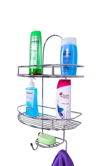 Primax Stainless Steel 5in1 Multipurpose Bathroom Shelf/Kitchen Shelf/Shower Caddy/Bathroom Accessories For Home, Silver