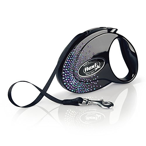 Flexi Glam Splash Mystic Tape Onyx-Black - 5m Retractable Dog Lead with Swarovski Crystals - Medium (Up to 25kg)