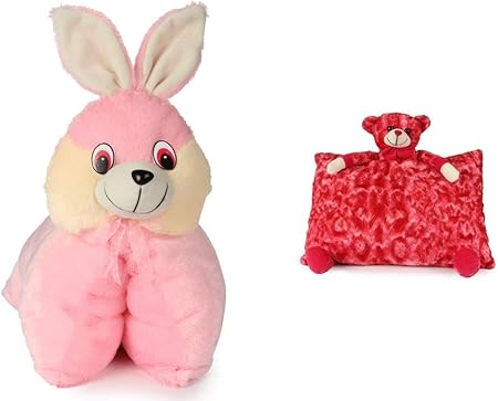 SRT Folding Bunny Pillow(40 cm) and Red Teddy Pillow( 40 cm) Set of 2