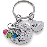 Custom Family Tree Keychain with Birthstone Charms, Gift for Mom or Gift for Grandma