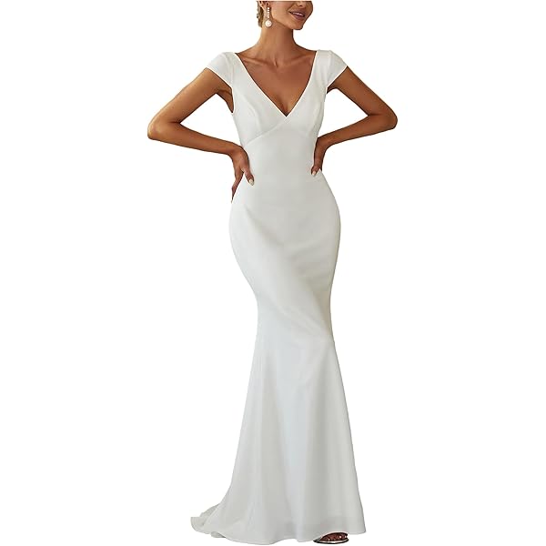 Ever-Pretty Women's Spaghetti Strap Lace Trim Mermaid Sweep Train Wedding Dress White XS at Amazon Women's Clothing store Ever-Pretty Women's Spaghetti Strap Lace Trim Mermaid Sweep Train Wedding Dress White XS at Amazon Women's Clothing store