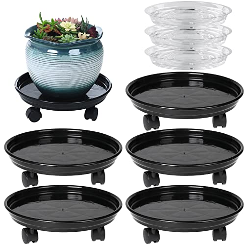 Circloophs 5 Packs Plastic Plant Caddy with Casters 12" HeavyDuty