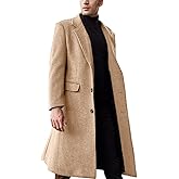 chouyatou Men's Fall Winter Office Single Breasted Long Dress Wool Coat Overcoat