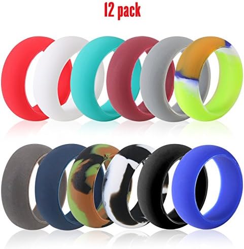 Best Value 12 Pack Silicone Wedding Ring, Premium Medical Grade Wedding-Bands, Outdoor Activities, Sports, Gym, Comfortable Fit & Skin Safe, Antibacterial For Men And Women (Men-Size-12)