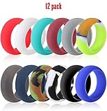 Best Value 12 Pack Silicone Wedding Ring, Premium Medical Grade Wedding-Bands, Outdoor Activities, Sports, Gym, Comfortable Fit & Skin Safe, Antibacterial For Men And Women (Men-Size-10)