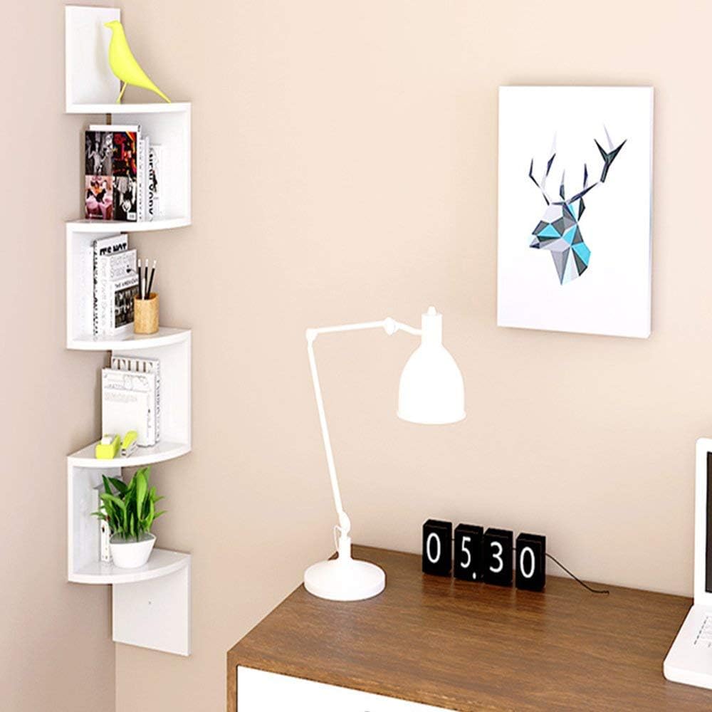 AllRight 5 Tier Wall Mounted ZigZag Corner Floating Shelf Unit Bookcase Storage Display Organizer - White