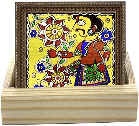 Art Bazar Acrylic Coasters, Set of 6, Madhubani Art