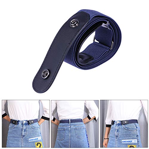 FENICAL Unisex Leather Slim Stretch Invisible Belt Jeans Simple Joker Lazy Belt Buckle Free Stretch Belt Plus Size No Buckle Show Invisible Belt for Jeans Pants Dresses Size 110CM (Denim Blue) - Thumbnail 4