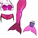 3Pcs Set Kids Girls Mermaid Tail Swimming Bikini Set Swimwear Mono Fin Swim Set (110(4~5Years),Rose Top+Panties+Rose Mermaid Tail+Monofin)