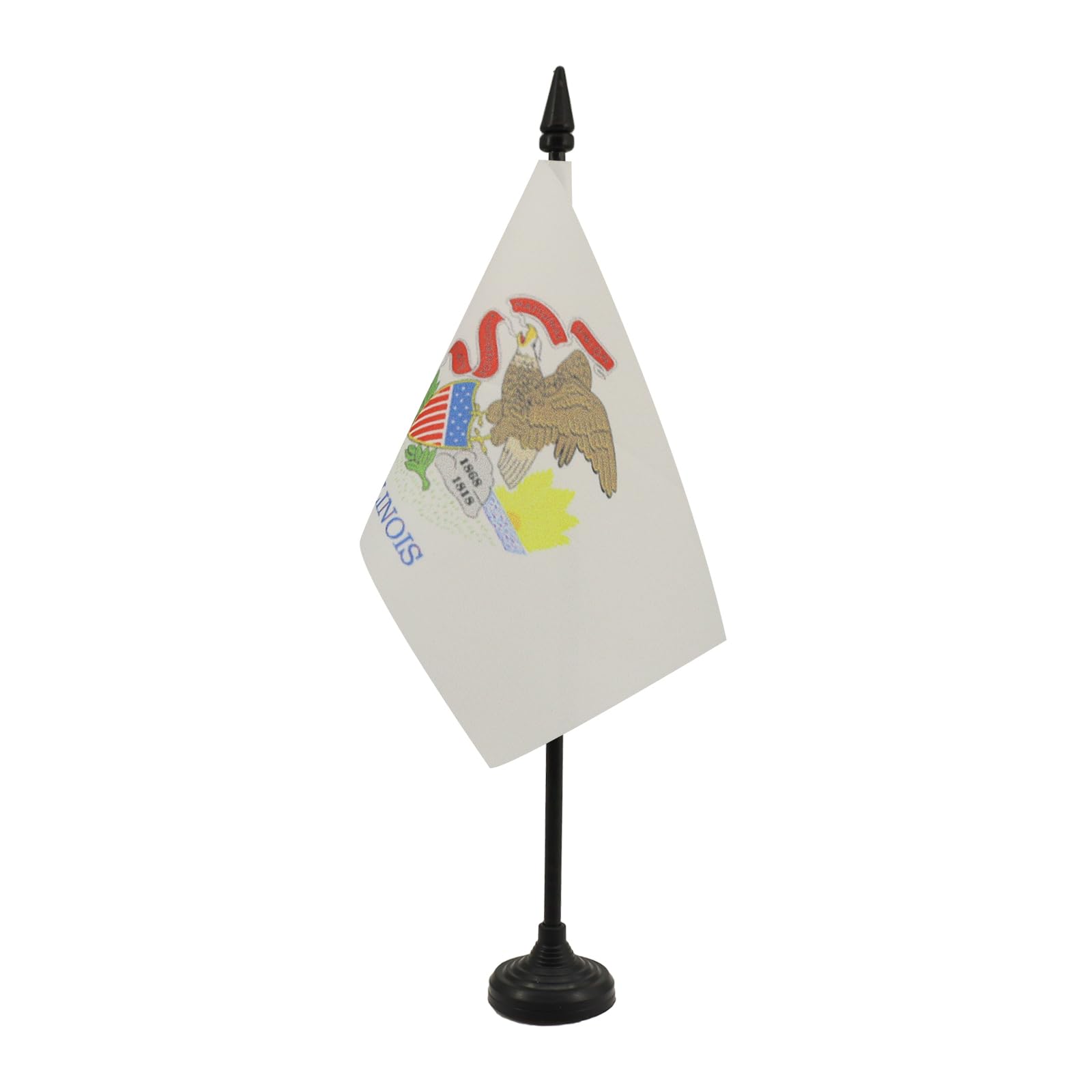 AZ FLAG - Illinois Table Flag 4'' x 6'' - US state of Illinois Office Mini Banner 100% Polyester 15 x 10 cm - Mini Desk Flag with 10'' Pole and Black Plastic Base — image 1