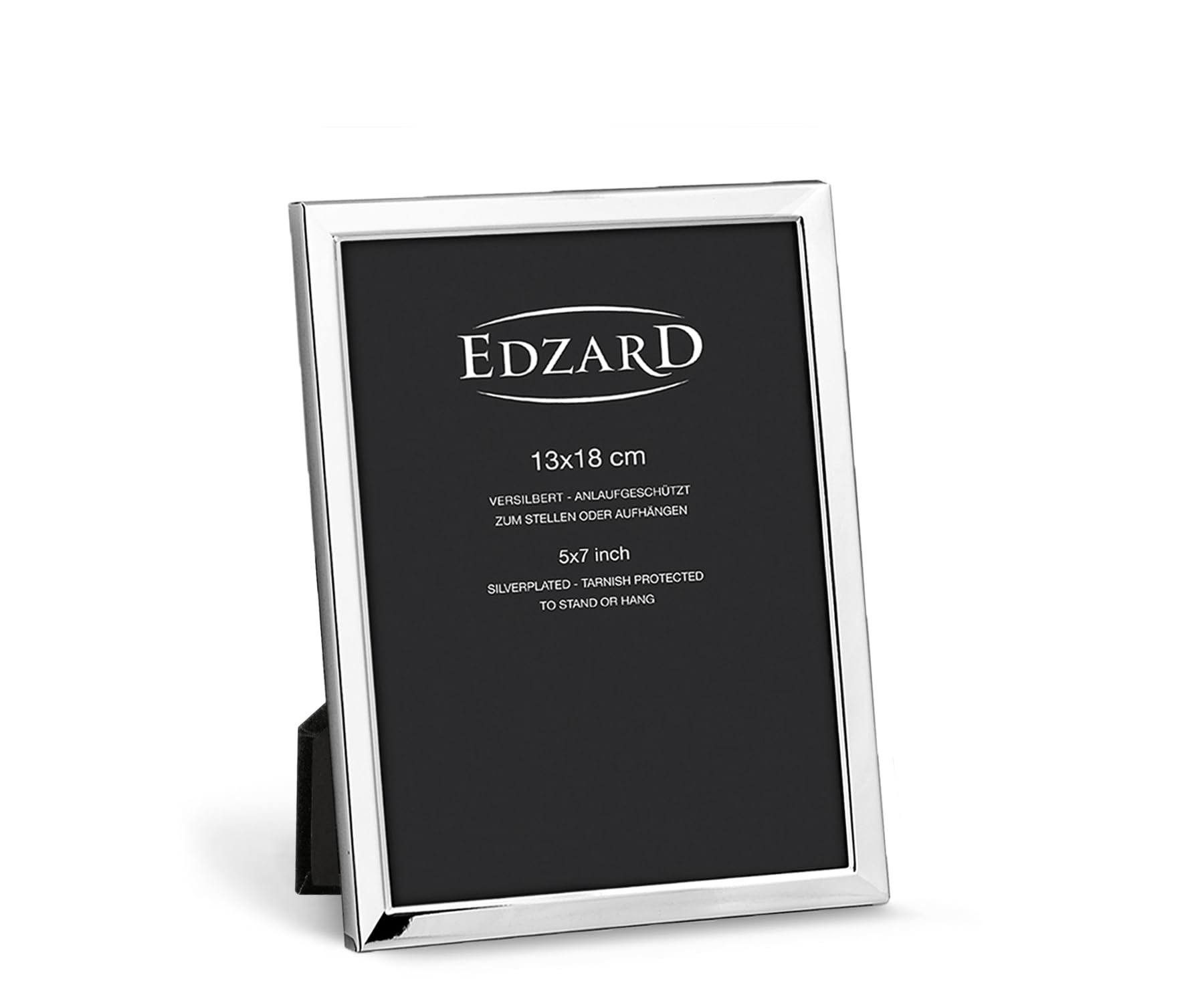 Edzard Silver Plated Photo Frame Bergamo 5"x7" (13x18 cm), Non-Tarnishing, High Gloss Finish, Real Glass Front & Premium Velvet Back, Portrait or Landscape Display - Elegant Wedding Gift