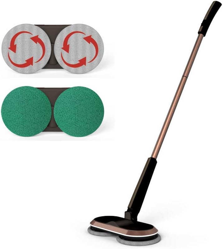 GOBOT Cordless Electric Mop, Scrubber Powerful Cleaner Handheld 180° Automatic Rotary +2 Extra Accessories, Polisher for Hard Wood, Tile, Vinyl, Marble and Laminate Floor（Brown）