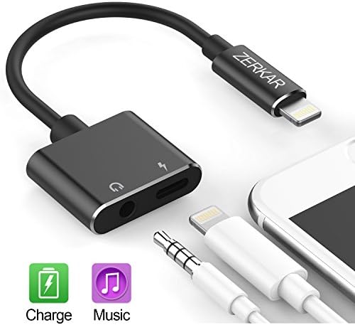 iPhone 7 Headphone Adapter iphone dongle 3.5mm Jack Metal Case Headphone Audio Adapter 2.4A Quick Charge Earphones Splitter - compatible with IOS 11 (No Calling Feature or Data Transfer Ability）ZERKAR