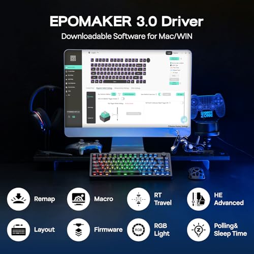 EPOMAKER HE75 V2 Hall Effect Gaming Keyboard, 8K Polling & 0.1ms, 8000mAh & 2.4Ghz/BT, Hot Swap Key & Knob, 0.005mm Adjustable Actuation, Rapid Triggering, Creamy & Thocky (Black)
