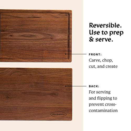 Wood Cutting Board with Juice Groove | Genuine Härthwood Walnut Prep & Serve Chopping and Carving Block with Seasoning Oil | Made in the USA (9"x13")