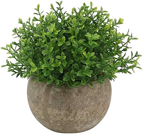 Houda Artificial Fake Plant Green Grass of Plants with Pots for Bathroom/Home Decor, Small Artificial Faux Greenery for House Decorations (Green Leaf)