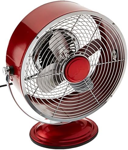 Deco Breeze Retro Collection Red Metallic Swivel Table Fan,