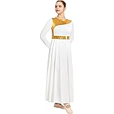 Sanmsoner Women Praise Dance Dress Liturgical Metallic Worship Dress Long Sleeve Fit Full Length Dancewear