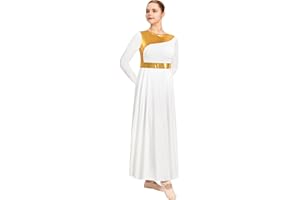 Sanmsoner Women Praise Dance Dress Long Sleeve Church Dancewear Metallic Costume