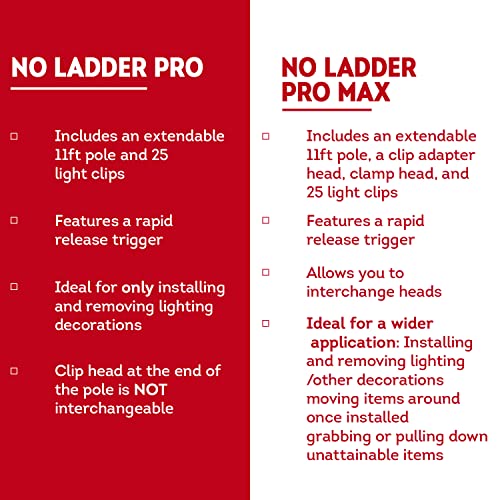 No Ladder PRO Telescoping Pole with 25 Rapid Release Light Clips for