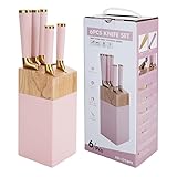 HENLUTUO Pink Titanium-Plated Knife Set 7-Piece
