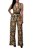 Pink Queen Women's Elegant Vestidos Dress Gold Jumpsuits Rompers,Golden,Large