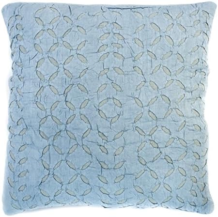 16x16 Pale Blue Applique Organic Cotton Pillow Cover - Handmade - Designer Applique Pillow Cover - Unique Applique Pattern