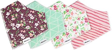 Baby Bandana Bib Drool Bibs for Teething Baby Girls 4 Pack Rosa Set by Ellamena