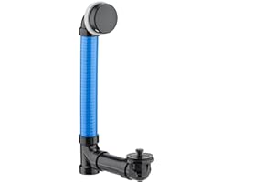 (1 Pack) Yariwiz 1-1/2" Matte Black Bathtub Tub Drain Kit Blue Elastic Tube Bath Waste Overflow Drain Tube Assembly with Universal Lift & Turn Bathtub Drain and Overflow Faceplate Matte Black