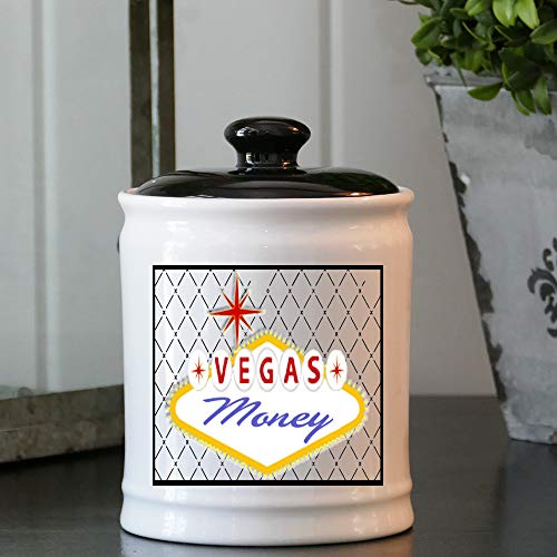 Tumbleweed - Las Vegas - Vegas Money - Colorful Round Ceramic Jar With Black Lid -
